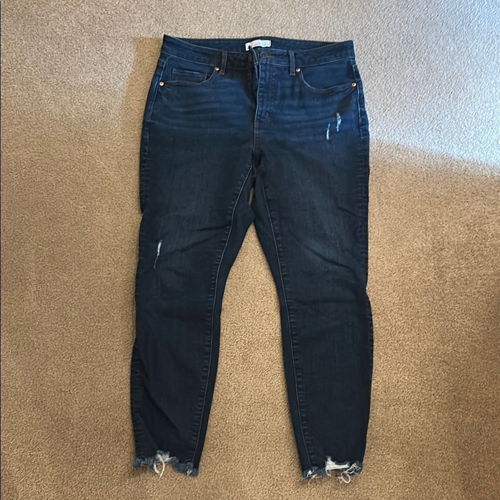 LOFT Blue Skinny Jeans with Distressed Hem
